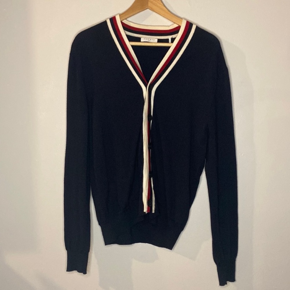 Sandro Wool Cardigan with Stripes